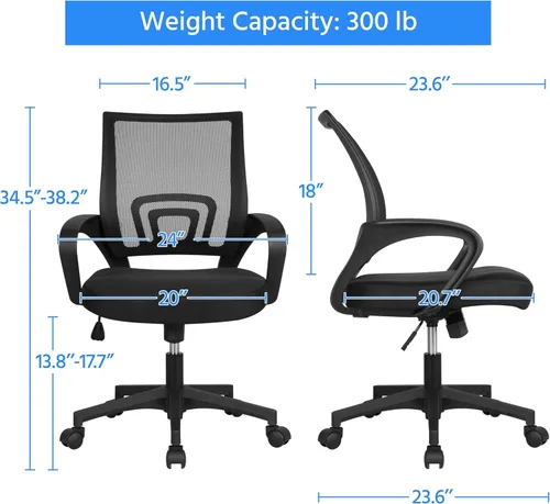 Vista 3 de Yaheetech Silla de oficina de malla con respaldo medio, ajustable, ergonómica, silla de trabajo para computadora, giratoria rodante con soporte
