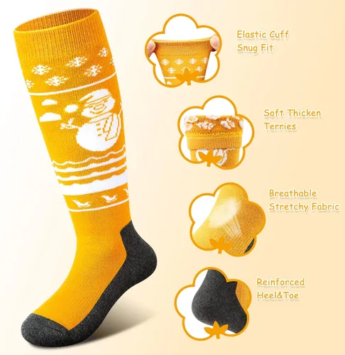 Vista 3 de Kids Ski Socks (2 Pair3 Pair) Thermal Thick OTC Snow Socks for Boys Girls Toddler Skiing Snowboard Skating Winter Sports