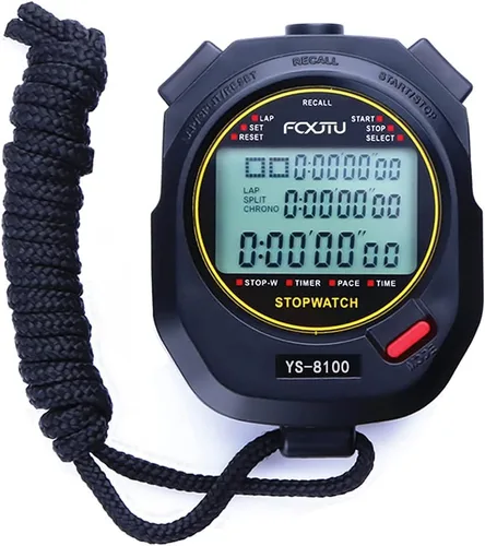 Vista 9 de FCXJTU Digital Sports Stopwatch Timer 10/100 Lap Split Memory Stopwatch Calendar Alarm, Pace Mode with 3-Row Extra Large Screen Water Resistant