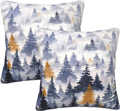 Vista 15 de Juego de 2 fundas de almohada de árbol de bosque natural, fundas de almohada de algodón de 16 x 16 pulgadas, fundas de almohada de algodón