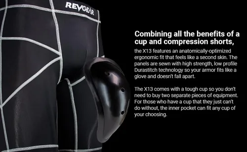 Vista 6 de Revgear X13 Compression Short & Cup Great Protection for All Martial Arts Invisible Inner Cup Pocket Design (Unisex Size)