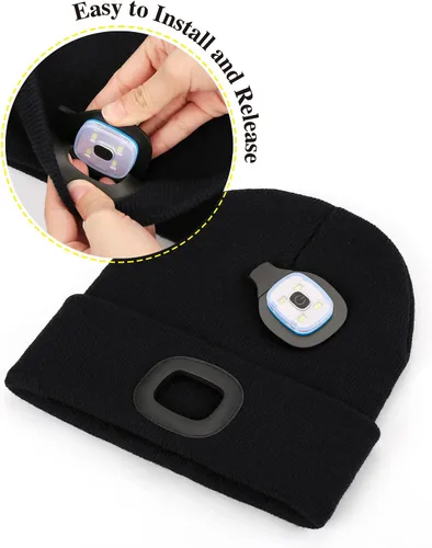 Vista 4 de MELASA Gorro unisex con luz, recargable, manos libres, LED, gorro de punto, para hombre, regalos para papá y marido, Verde