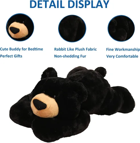 Vista 3 de Hronsa Animales de Peluche con Peso, Juguete de Animal de Peluche de Oso con Peso Lindo Cojín de Peluche de Oso Negro para Adultos Niños y Niñas