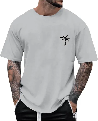 Vista 6 de Generic Camisas casuales para hombre, cuello redondo, manga corta, sueltas, de verano, a la moda