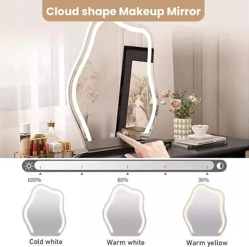Vista 6 de Escritorio de tocador con espejo y luces, escritorio de tocador de maquillaje con luces y 6 cajones de almacenamiento y taburete, tocador