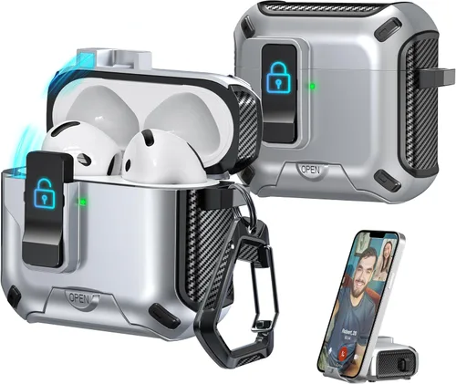 Vista 76 de R-fun Funda de carga compatible con AirPods de 2ª generación 2019, 1ª generación 2016, protección completa contra caídas, tapa desplegable