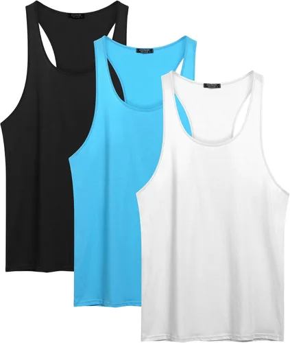 Vista 5 de COOFANDY Paquete de 3 camisetas sin mangas de algodón para hombre, sin mangas, estilo casual, clásicas