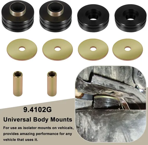 Vista 2 de 9.4102G - Aisladores universales de bujes de poliuretano para montajes de cuerpo, incluye 4 arandelas de metal plateado, 2 fundas de metal plateado
