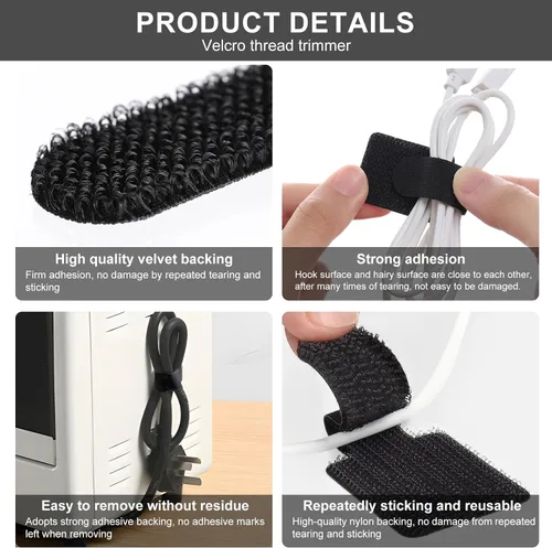 Vista 7 de Paquete de 50 bridas reutilizables autoadhesivas para organizar cables, correas ajustables de gancho y bucle para organizar cables de datos, cables