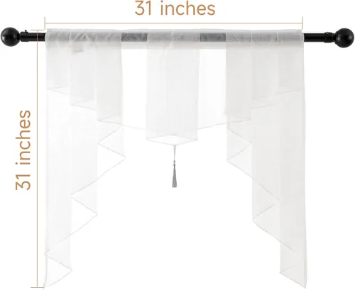 Vista 2 de PearAge Cortinas traslúcidas con cenefa para sala de estar, cenefa para ventanas de granja, cortinas festoneadas a medida con bolsillo para barra