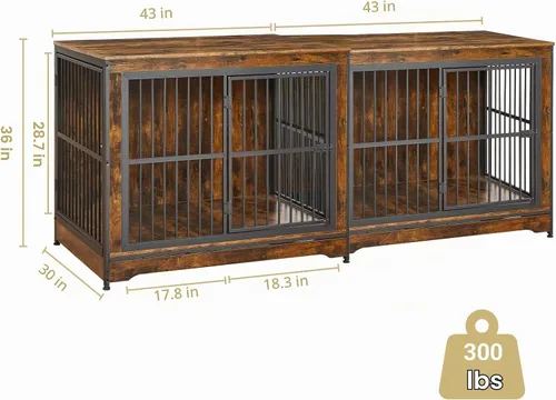 Vista 11 de Rovibek Mueble apilable para perrera de 86 pulgadas con divisor extraíble y 3 puertas, muebles de jaula doble para 2 perros, muebles esquineros