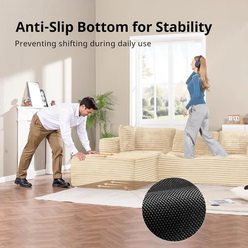 Vista 5 de LUCKLIFE - Sofá seccional modular con chaise en forma de L, sofás sin patas tapizados en pana para sala de estar, sofá cama extragrande, no requiere