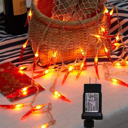 Vista 10 de Guirnalda de luces de chile rojo, 10 pies, 20 luces LED de chile, funciona con pilas, luces de hadas Contol para bodas, Año Nuevo chino, festival