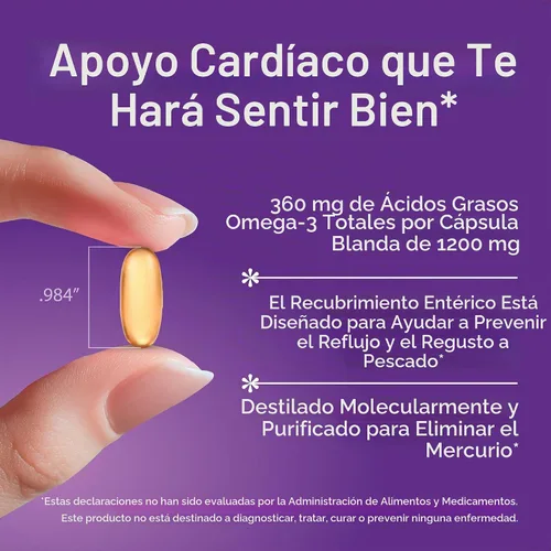 Vista 4 de 21st Century Aceite de pescado 1200 mg cápsulas blandas con revestimiento entérico, 90 unidades Omega-3 Fish Oil 1200 mg with 360 mg EPA & DHA