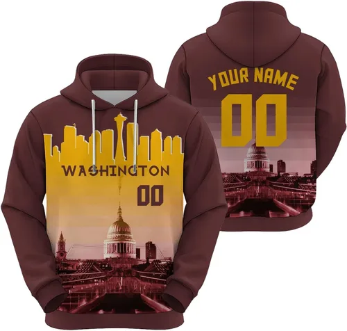 Vista 23 de Custom Football Hoodies City Night Skyline Personalized Sweatshirt Name Number Fan Gift Pullover for Men Women Youth