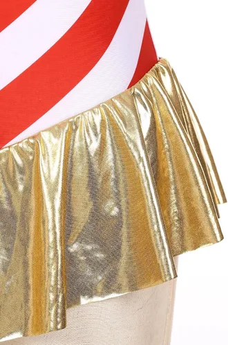 Vista 5 de Miutii Leotardo de gimnasia de bastón de caramelo para mujer, vestido de baile de Navidad, disfraz a rayas