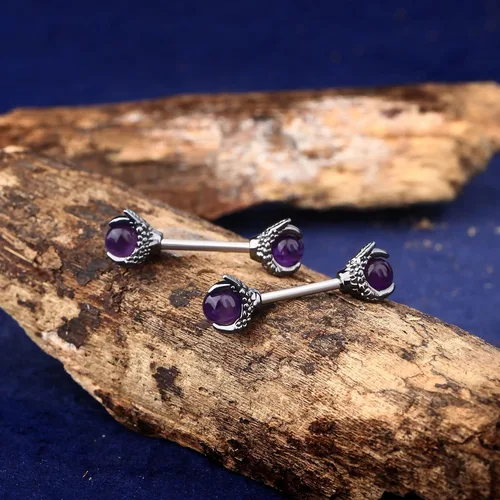 Vista 2 de OUFER Anillos de pezón de garra de dragón de 14G con piedra natural Piercing de acero inoxidable 316L para mujer