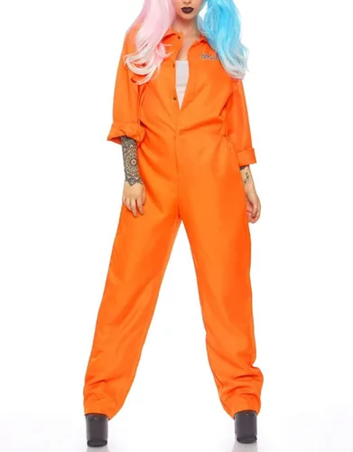 Vista 5 de Pivanzore Disfraz de prisionero para mujer, disfraz de cárcel de Halloween, disfraz de prisionero para adultos, disfraz de cosplay criminal