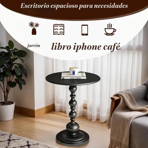 Vista 6 de Mesa Auxiliar – Mesa de Acento Pequeña Redonda de 13.8" con Base de Metal, Mesa de Café Vintage Multifuncional para Sala de Estar, Dormitorio