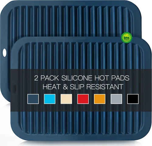 Vista 17 de Salvamanteles para platos calientes, paquete de 4 almohadillas calientes de silicona para cocina, tapete de silicona antideslizante resistente al