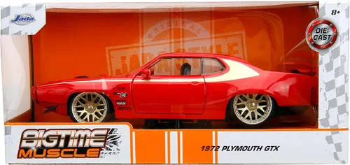 Vista 2 de Jada Big Time Muscle 1:24 1972 Plymouth GTX, auto fundido a presión, juguetes para niños y adultos (rojo)