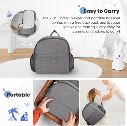 Vista 2 de Cuna portátil para bebé, moisés de viaje para recién nacidos y bebés, adecuado para transporte en interiores y exteriores, ligero, plegable