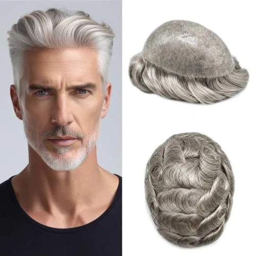 Vista 128 de Toupee for Men Hair Piece Real Human Hair Full Poly Skin Mens Toupee Mens Hair System Injected PU Hair System Invisible Hairpiece for