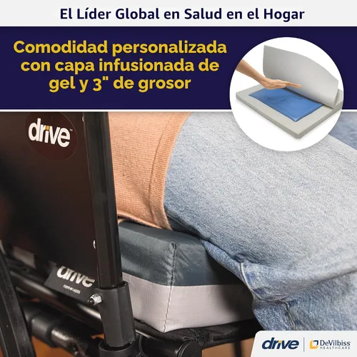 Vista 2 de Cojín para protección de la piel gel "E" para silla de ruedas, de Drive Medical, 14886, Azul oscuro, 1, 1
