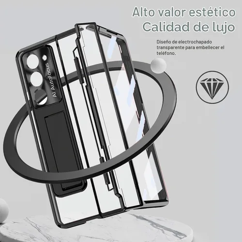 Vista 5 de NINKI Funda compatible con Samsung Galaxy Z Fold 5 5G con S Pen y protección de bisagra, cubierta transparente chapada de lujo transparente con Negro