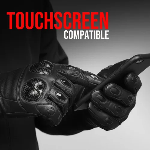 Vista 7 de Guantes de piel de anilina de vaca para motocicleta de hombre con control deslizante