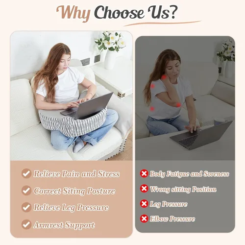 Vista 7 de DONAMA Almohada de lectura para juegos, almohada de escritorio de regazo para laptop, almohada de reposabrazos con bolsillos laterales, almohada