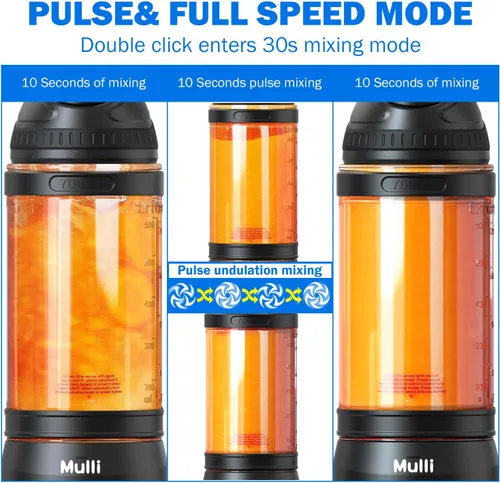 Vista 4 de Mulli Batidora portátil, licuadora de viaje de 24oz para batidos y licuados, mezclador recargable por USB con tapa para viajes y gimnasio