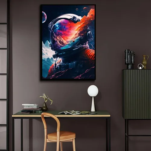 Vista 6 de Arte de pared de astronauta abstracto divertido póster de astronauta colorido universo fantástico pintura espacial impresiones surrealismo planetas
