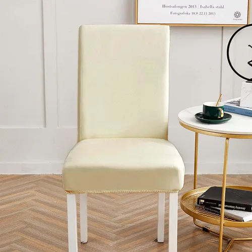 Vista 5 de Shukii Fundas elásticas para sillas de comedor, impermeables, de piel sintética, fundas protectoras universales para sillas de comedor, cocina Beige