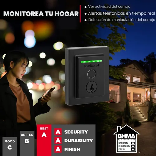 Vista 5 de Kwikset Halo Touch bloqueo inteligente con huella dactilar y WiFi, cerradura de puerta sin llave, desbloqueo automático por geolocalización