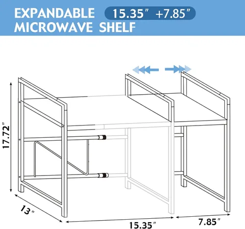 Vista 4 de Estante extensible para horno microondas de 2 niveles para encimera de acero inoxidable Heavy-duty adjustable microwave stand countertop organizer