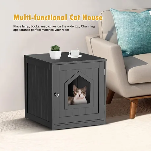 Vista 2 de Caja de arena para gatos, caja de arena oculta para gatitos, muebles para interiores, caja de gato, gabinete, casa, mesa auxiliar, mesita de noche
