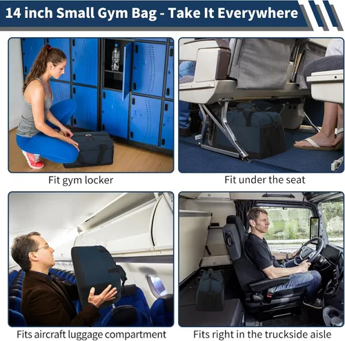 Vista 2 de Bolsa de gimnasio pequeña con bolsillo húmedo, Azul marino, Bolsa de gimnasio pequeña