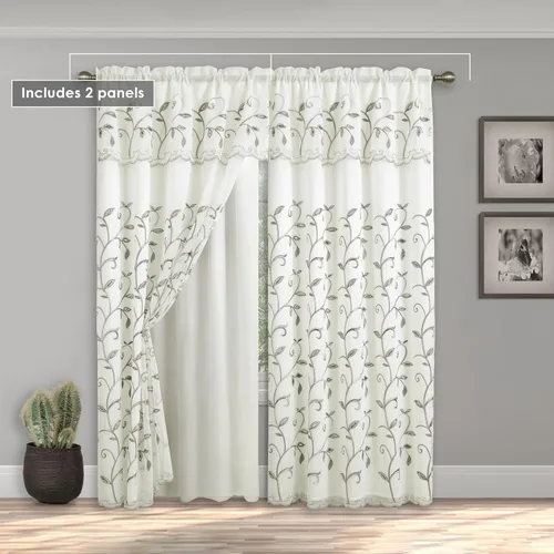 Vista 5 de Juego de panel de cortinas Elegant Comfort Luxury para ventanas con cenefa adherida y fondo, de 54" x 84" (juego de 2)