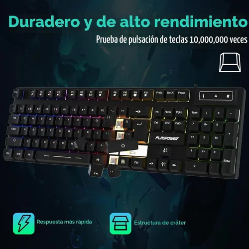 Vista 5 de Combo de teclado y mouse para juegos RGB, teclado mecánico con retroiluminación ajustable de 4 colores y mouse con retroiluminación de 4800DPI