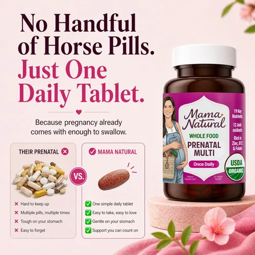 Vista 6 de Mama Natural Vitaminas prenatales orgánicas para mujeres veganas (30 porciones), vitaminas prenatales One A Day para mujeres embarazadas, a base