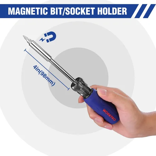 Vista 4 de WORKPRO Juego de 61 piezas de brocas magnéticas para destornillador y destornillador de tuercas con bolsa organizadora, herramientas DIY