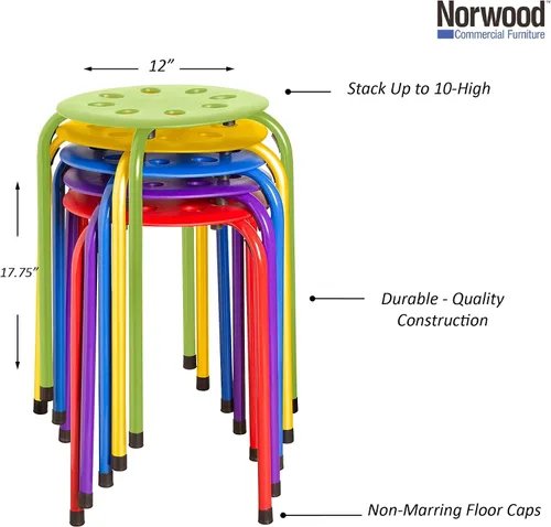 Vista 3 de Norwood Commercial Furniture - Taburetes apilables coloridos para niños y adultos (17.75 pulgadas de altura) + cojines redondos SoftScape de 15