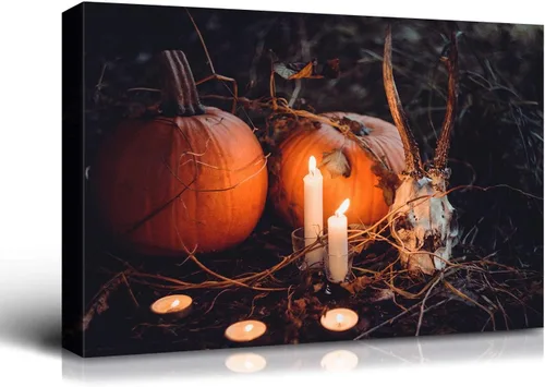 Vista 9 de BANHUA1 Decoración de pared de calabaza de Halloween, lienzo, arte de pared, pósteres para decoración del hogar, arte de pared, impresiones