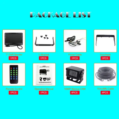 Vista 7 de Monitor de 7 pulgadas 1080P Sistema de cámara de visión trasera con cable, grabadora DVR, compatible con tarjeta SD de 256 GB, entrada de 4 canales