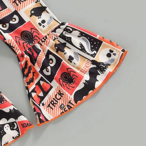 Vista 5 de Douhoow Traje de Acción de Gracias de Feliz Halloween para bebé, niña, camiseta de calabaza, camiseta acampanada, pantalones de leopardo