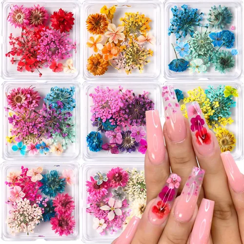 Vista 11 de 4 cajas de flores secas 3D para uñas, mini flores secas calcomanías de uñas S-055-01-04 Conjunto