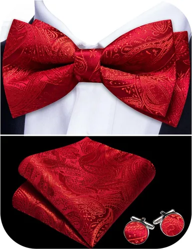 Vista 73 de Barry.Wang Pajarita de Rayas Paisley para Hombre de Seda Preatada Pañuelo de Bolsillo Gemelos Juego Formal Boda Fiesta Graduación