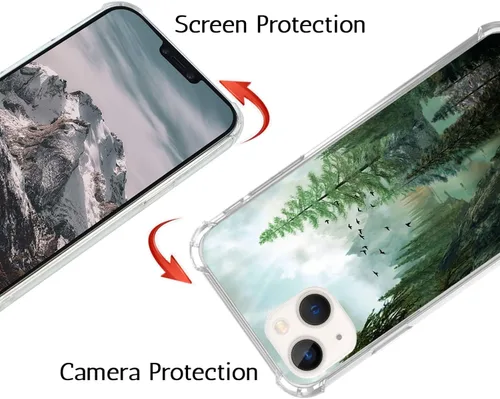 Vista 4 de Funda de montaña con pájaros compatible con iPhone 14 Plus, hermoso paisaje natural y bosque para iPhone 14, diseño único de moda, funda