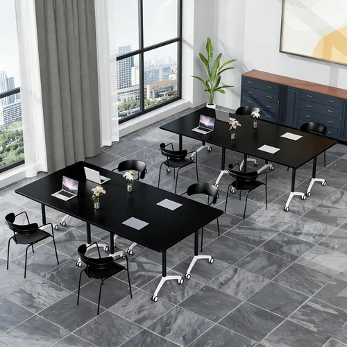 Vista 2 de Mesa de conferencias plegable, mesas de sala de conferencias con ruedas, mesa rectangular grande y plegable para reuniones de 6 a 12 personas, mesa